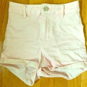 Pink, stretchy high-waisted shorts